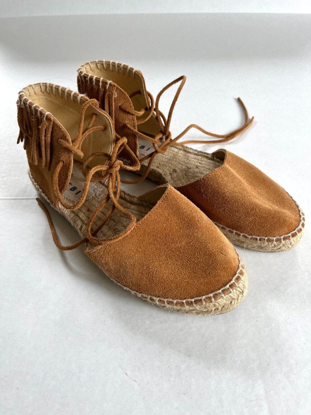 Manebi Sz 39 Hamptions Suede Flat Espadrilles Fringes Ankle Strap Shoes